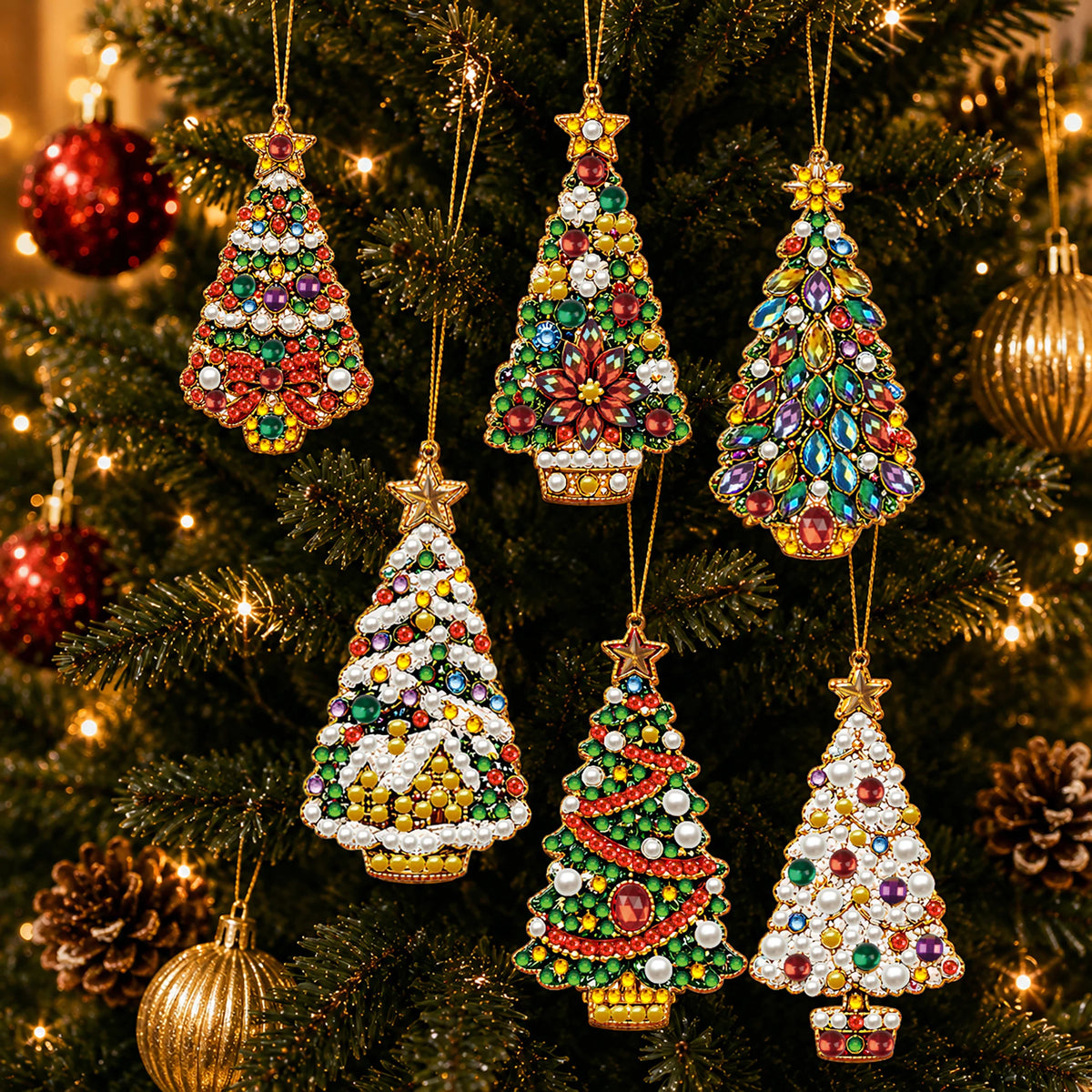 DIY Christmas Diamond Painting Ornaments, 10-Piece Set