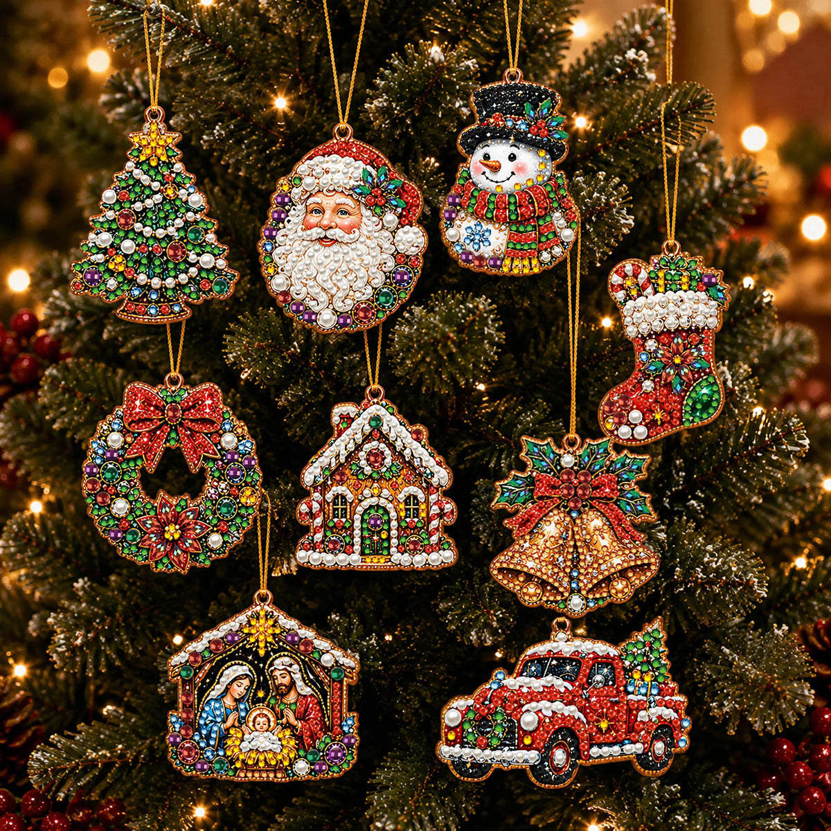 DIY Christmas Diamond Painting Ornaments, 10-Piece Set