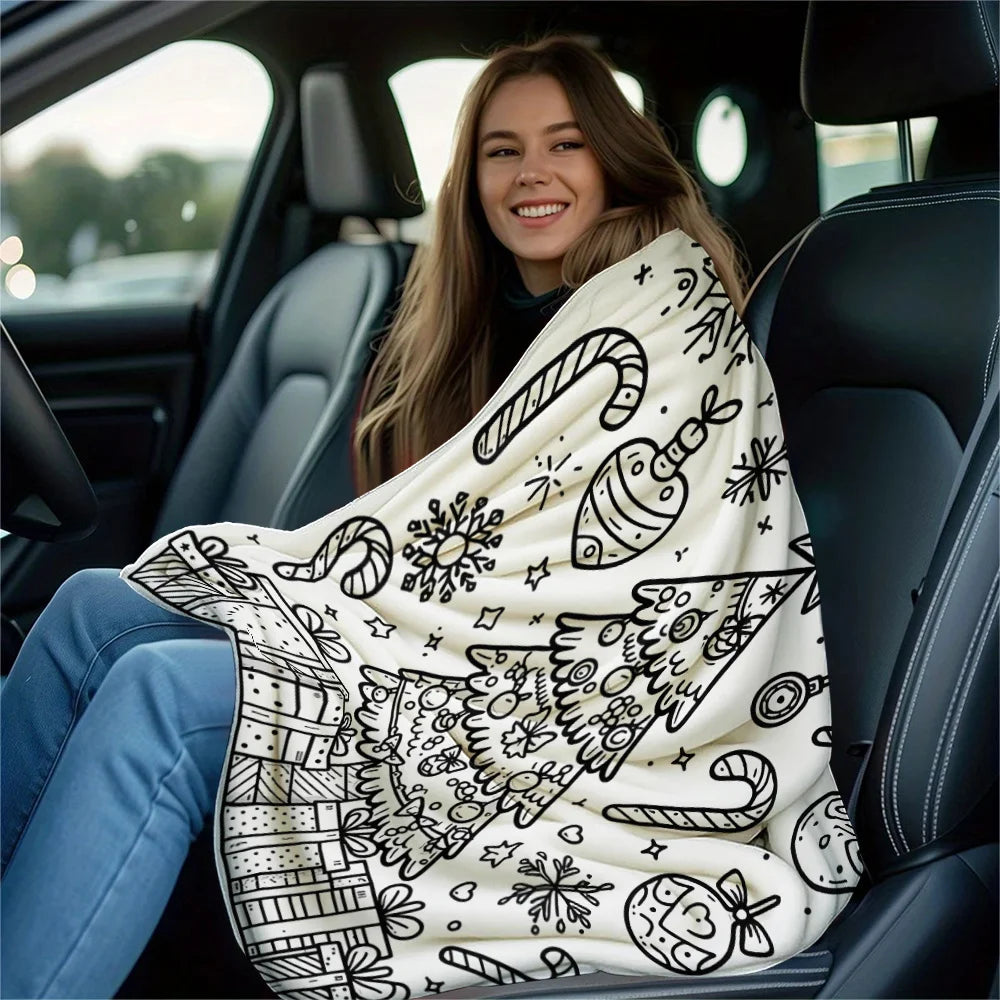 Minimalist Christmas Tree Throw Blanket | Festive Line Art Holiday Gift