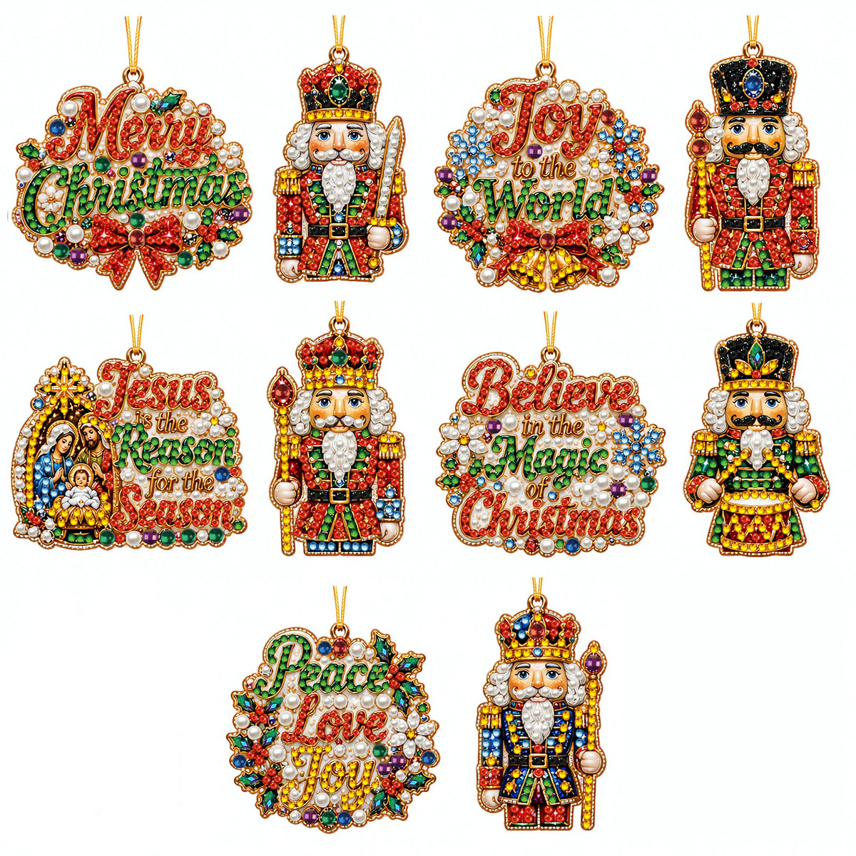 DIY Christmas Diamond Painting Ornaments, 10-Piece Set