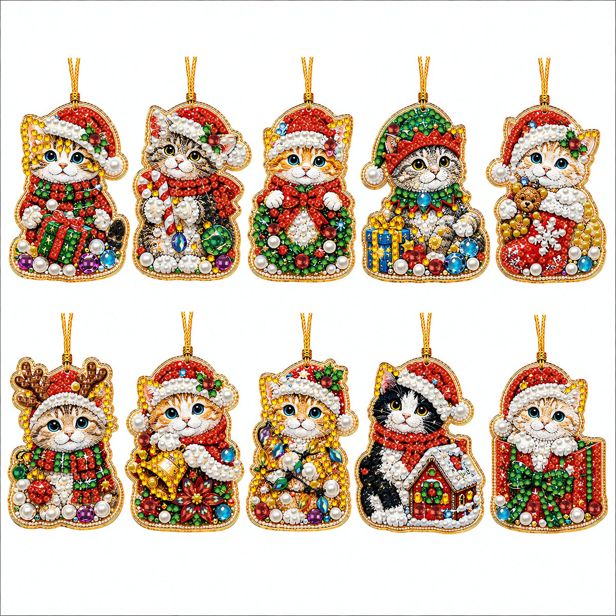 DIY Christmas Diamond Painting Ornaments, 10-Piece Set