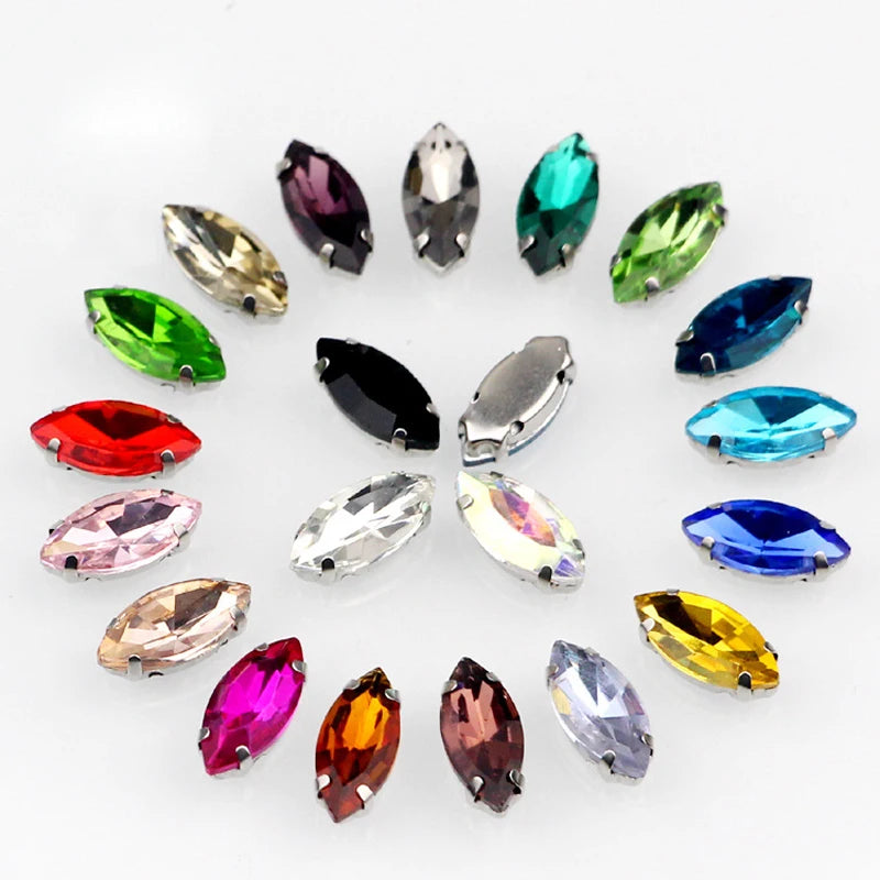 Crystal Glass Navette Rhinestones – Pointback Fancy Stones for Crafts, Garments & Jewelry (50 pcs)