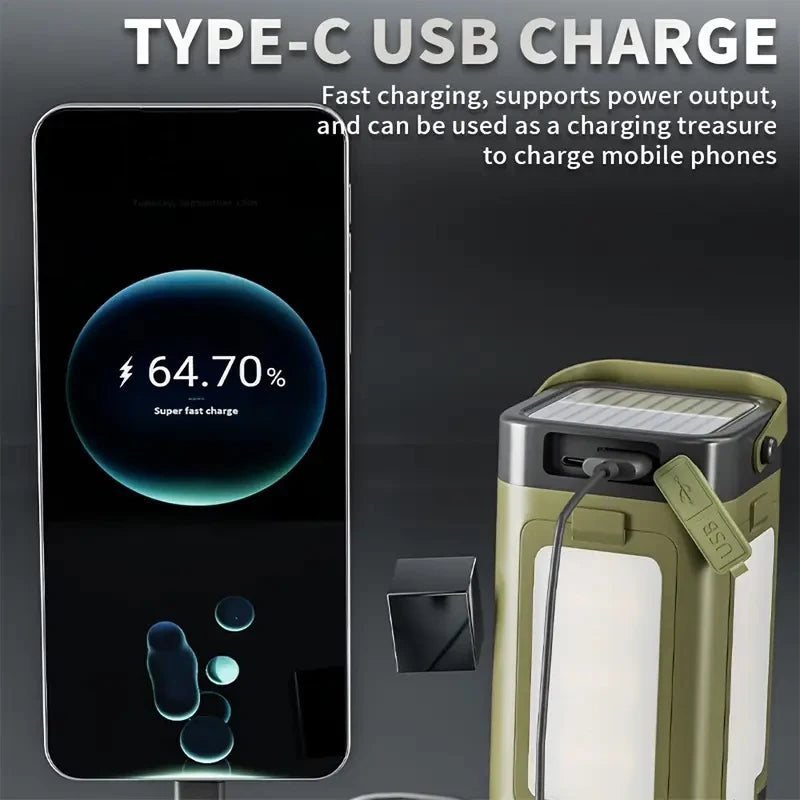 Solar Rechargeable LED Camping Lantern – Portable Power Bank Light for Camping, Hiking & Emergencies
