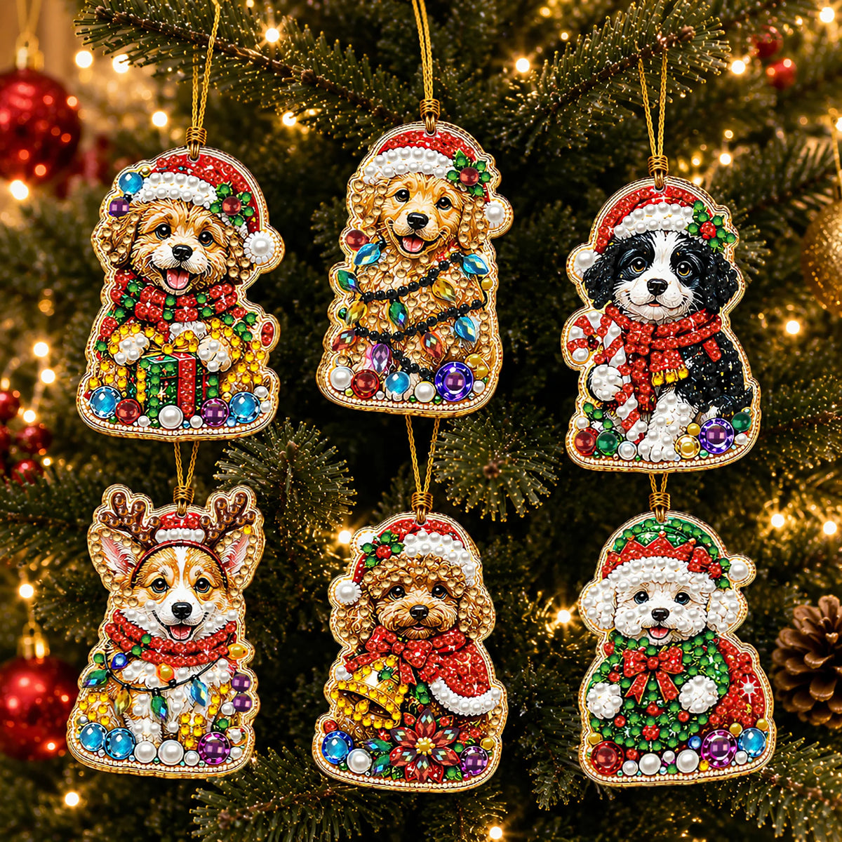 DIY Christmas Diamond Painting Ornaments, 10-Piece Set