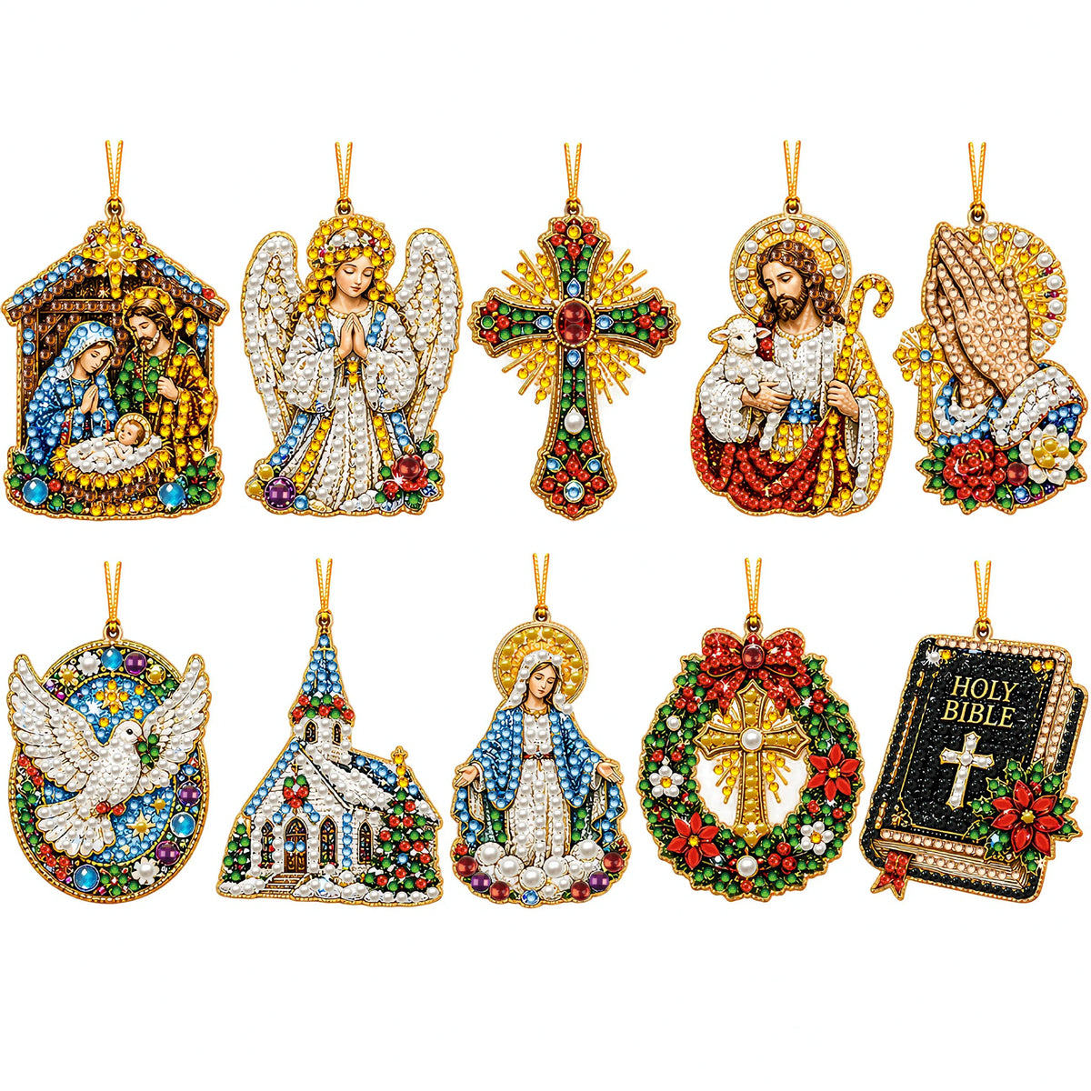 DIY Christmas Diamond Painting Ornaments, 10-Piece Set