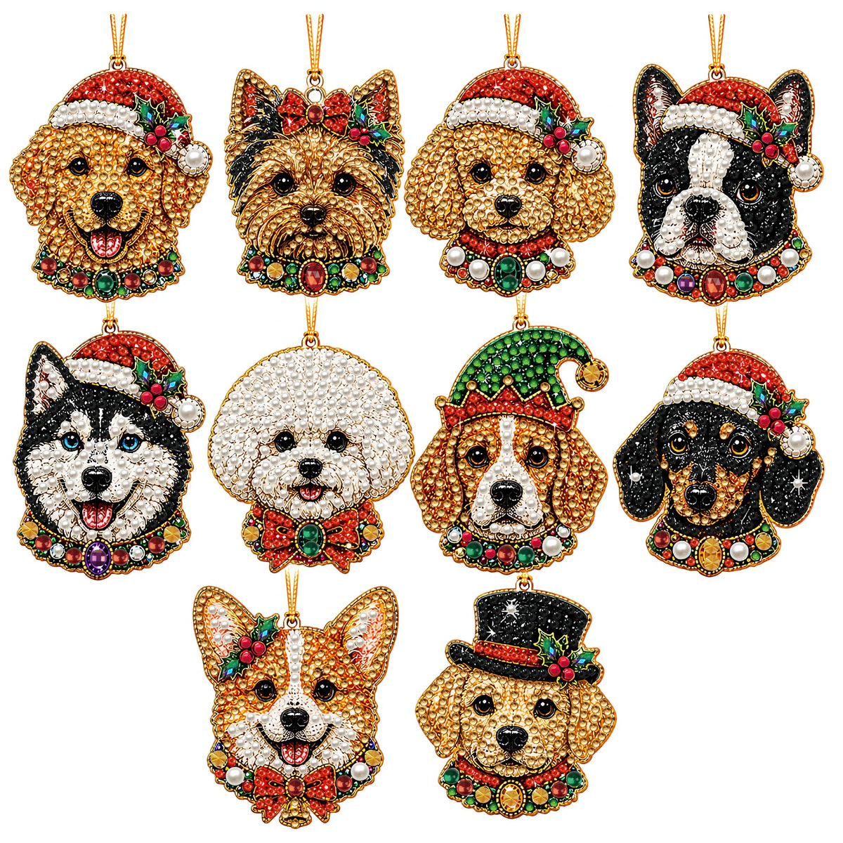 DIY Christmas Diamond Painting Ornaments, 10-Piece Set