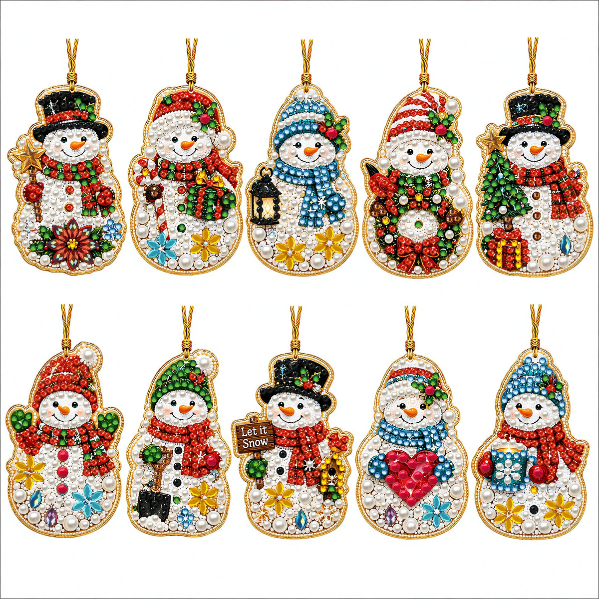 DIY Christmas Diamond Painting Ornaments, 10-Piece Set