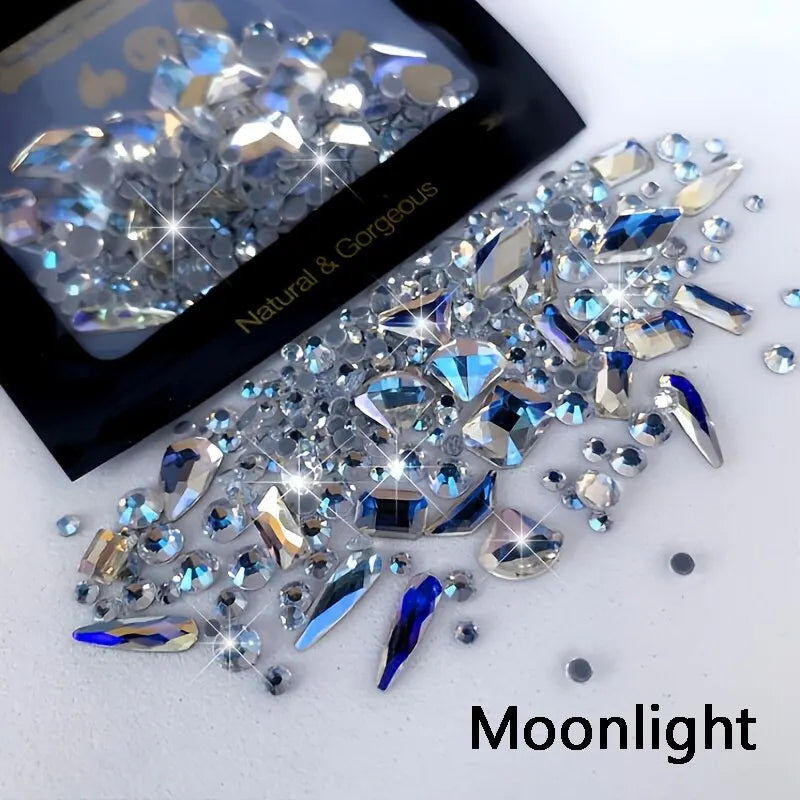 Crystal rhinestones with 'Natural & Gorgeous' branding on a white background