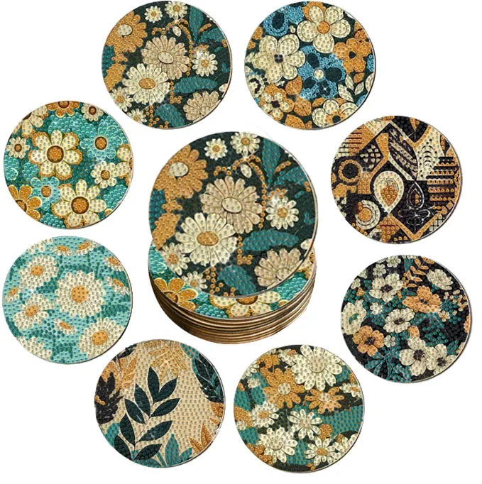 Floral Diamond Painting Coaster Kit | 8-Piece DIY Set