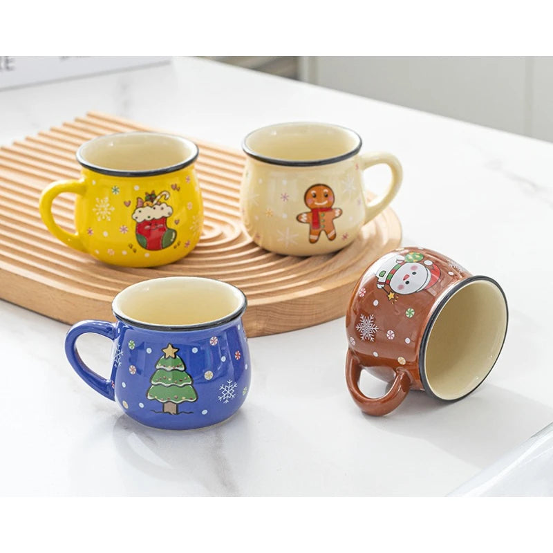 Santa Claus ceramic mug 5oz Christmas coffee and dessert cup pink"