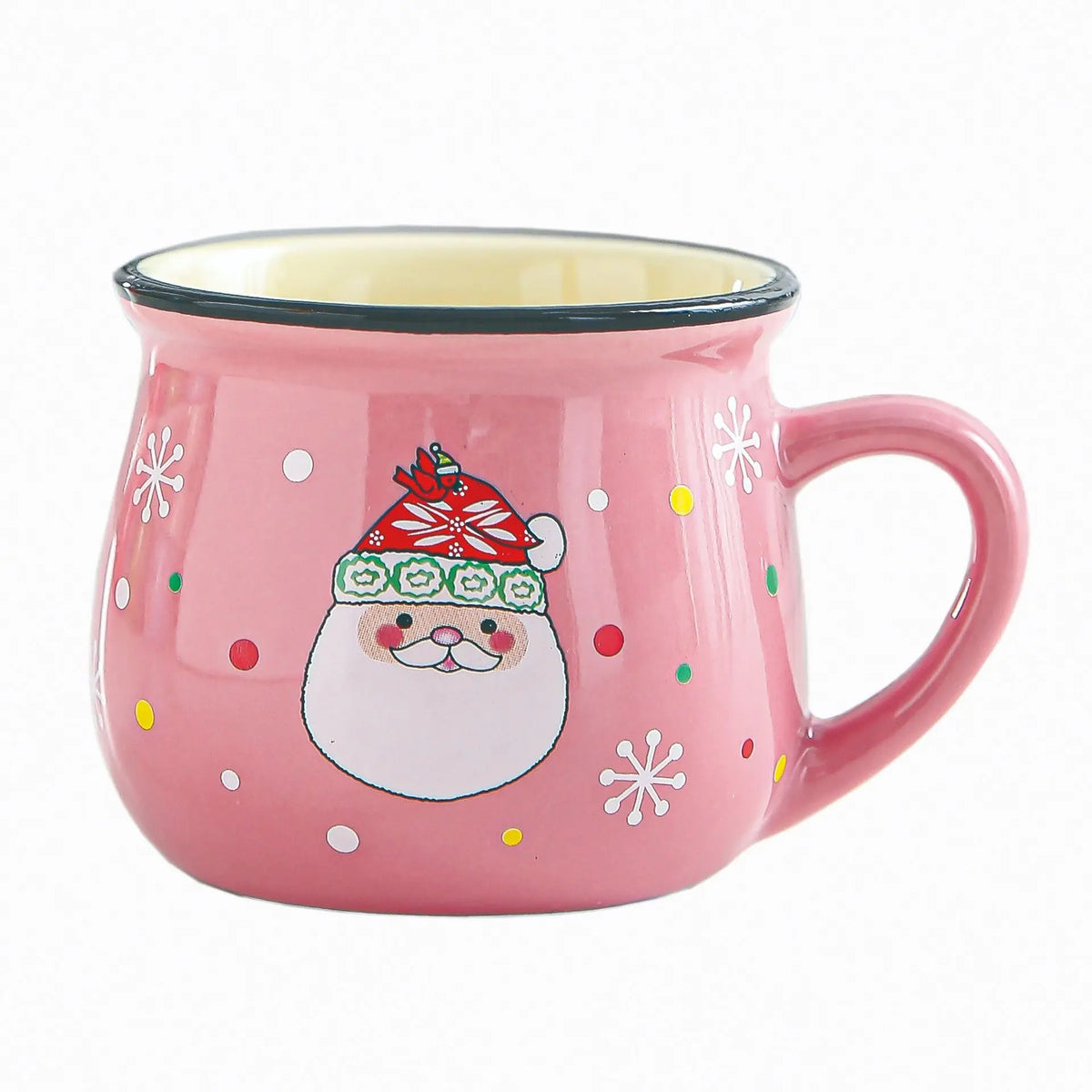 Santa Claus ceramic Christmas mug 5oz holiday coffee and dessert cup Pink