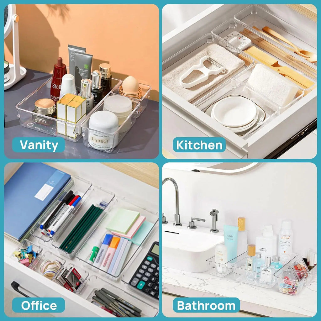 Clear Plastic Drawer Organizers – Stackable Storage Bins for Bathroom, Makeup & Home