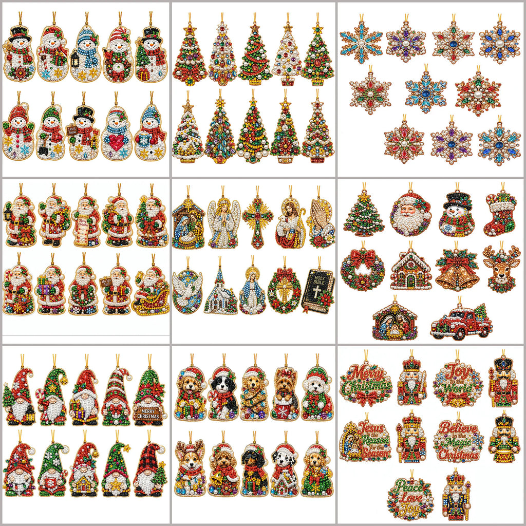 DIY Christmas Diamond Painting Ornaments, 10-Piece Set