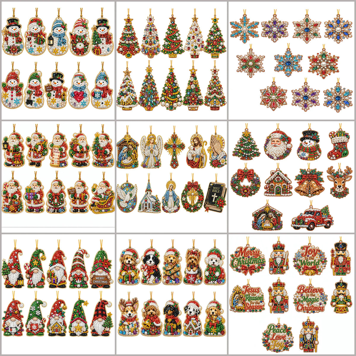DIY Christmas Diamond Painting Ornaments, 10-Piece Set