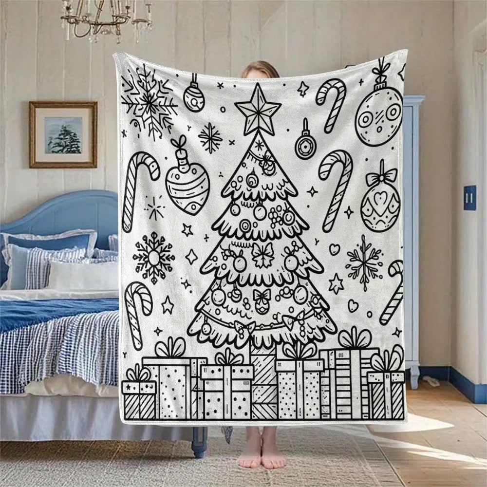 Minimalist Christmas Tree Throw Blanket | Festive Line Art Holiday Gift
