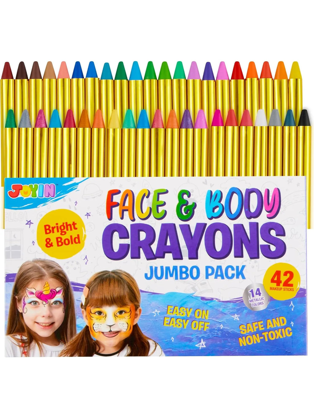 Jubin Jumbo Pack of Face & Body Crayons with 42 colors on a white background