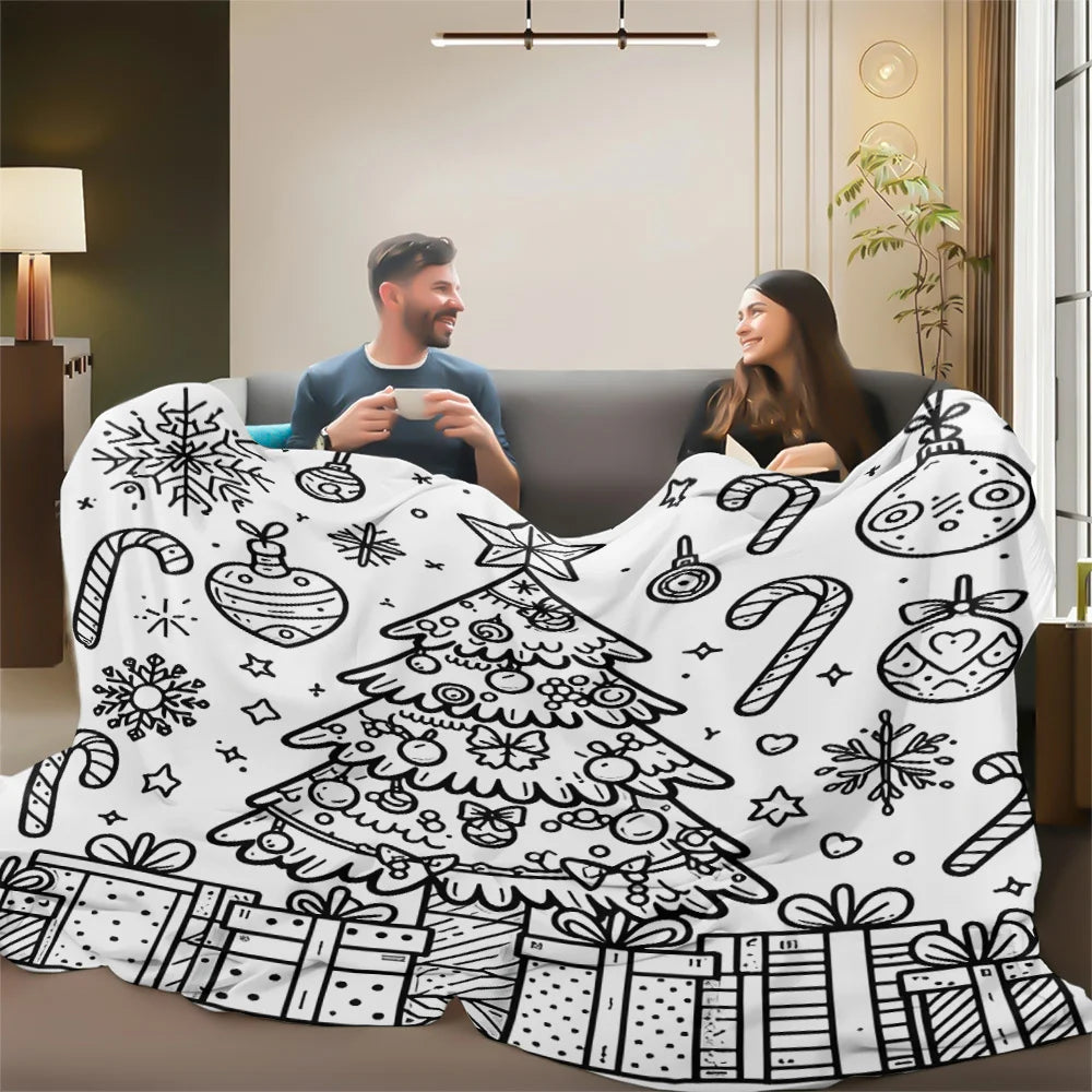 Minimalist Christmas Tree Throw Blanket | Festive Line Art Holiday Gift