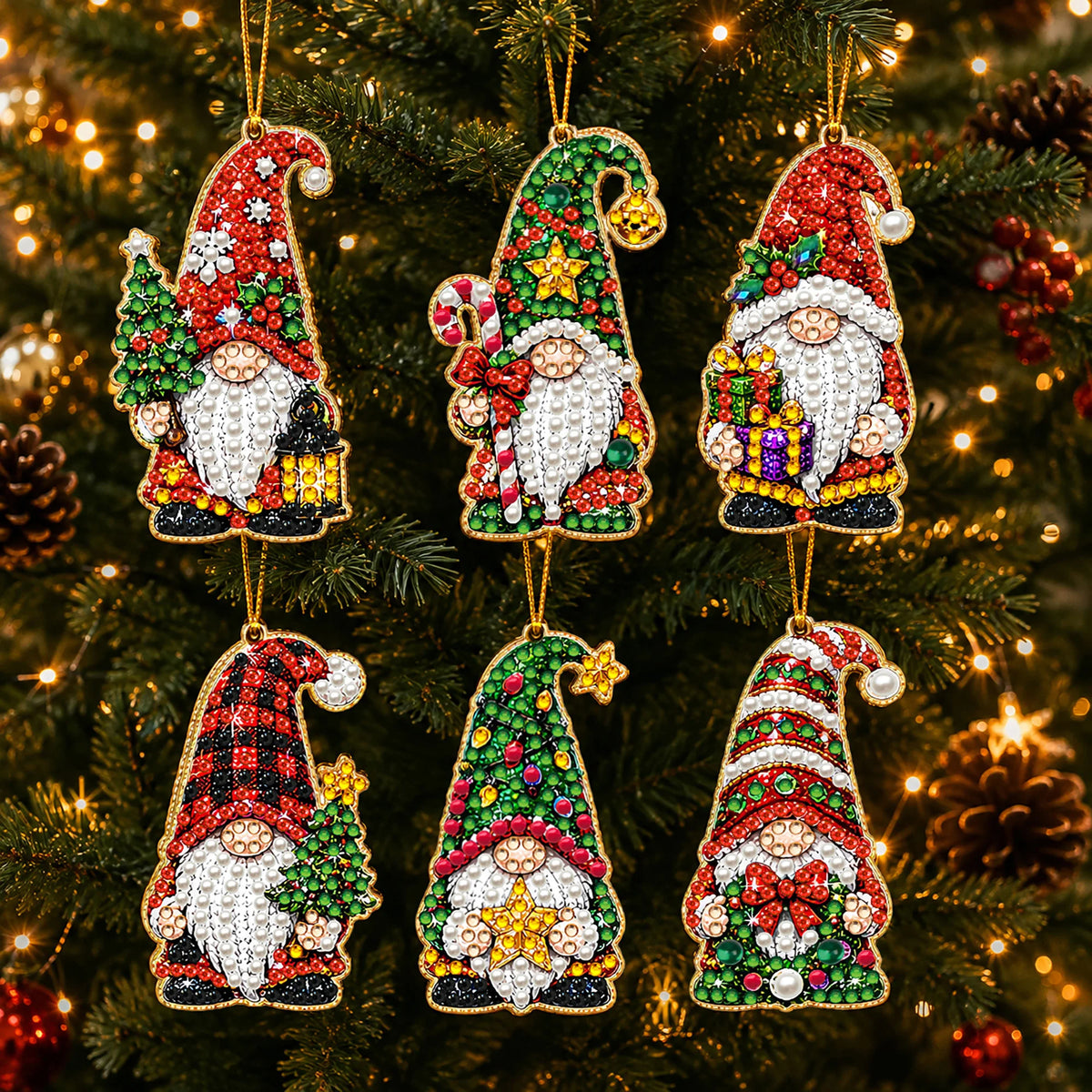DIY Christmas Diamond Painting Ornaments, 10-Piece Set