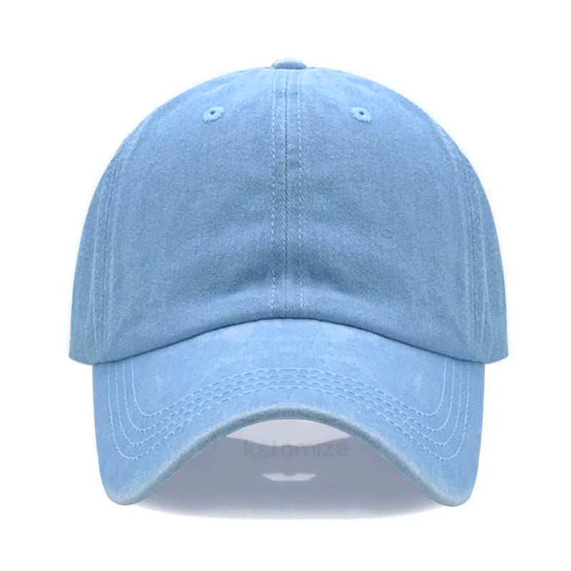 Light blue baseball cap on a white background