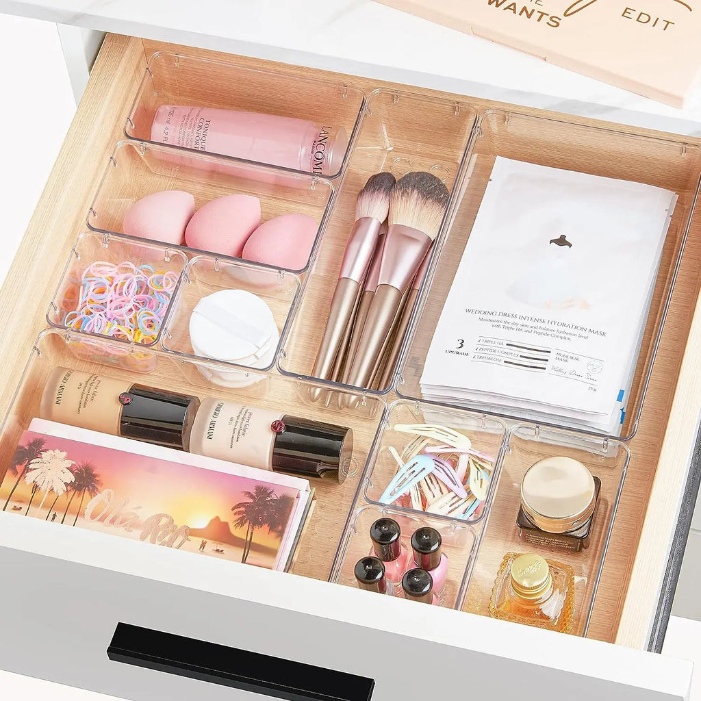 Clear Plastic Drawer Organizers – Stackable Storage Bins for Bathroom, Makeup & Home