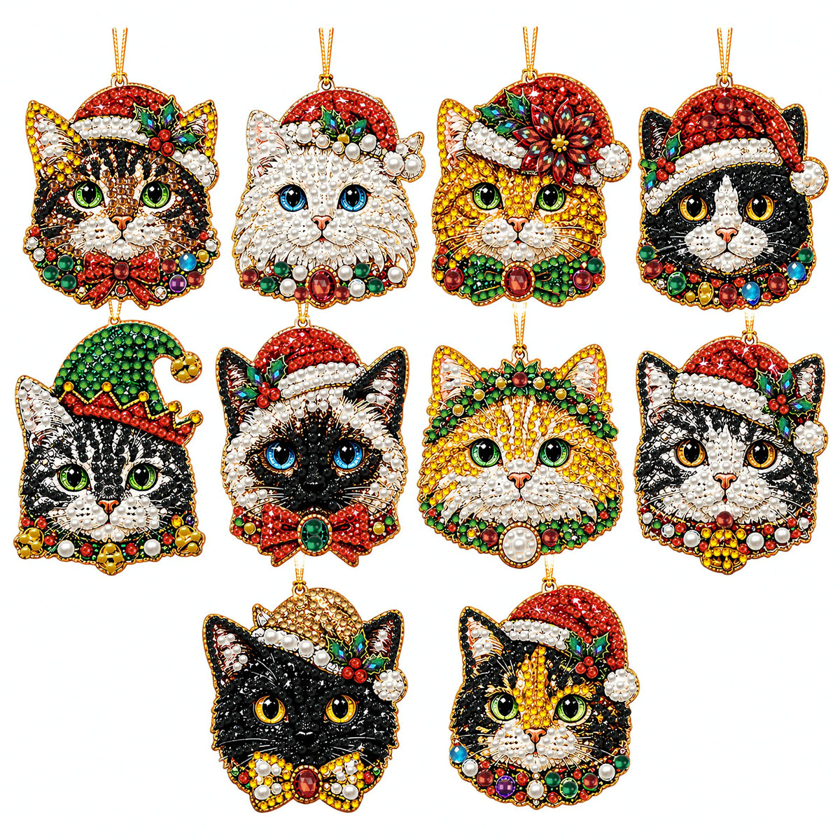 DIY Christmas Diamond Painting Ornaments, 10-Piece Set