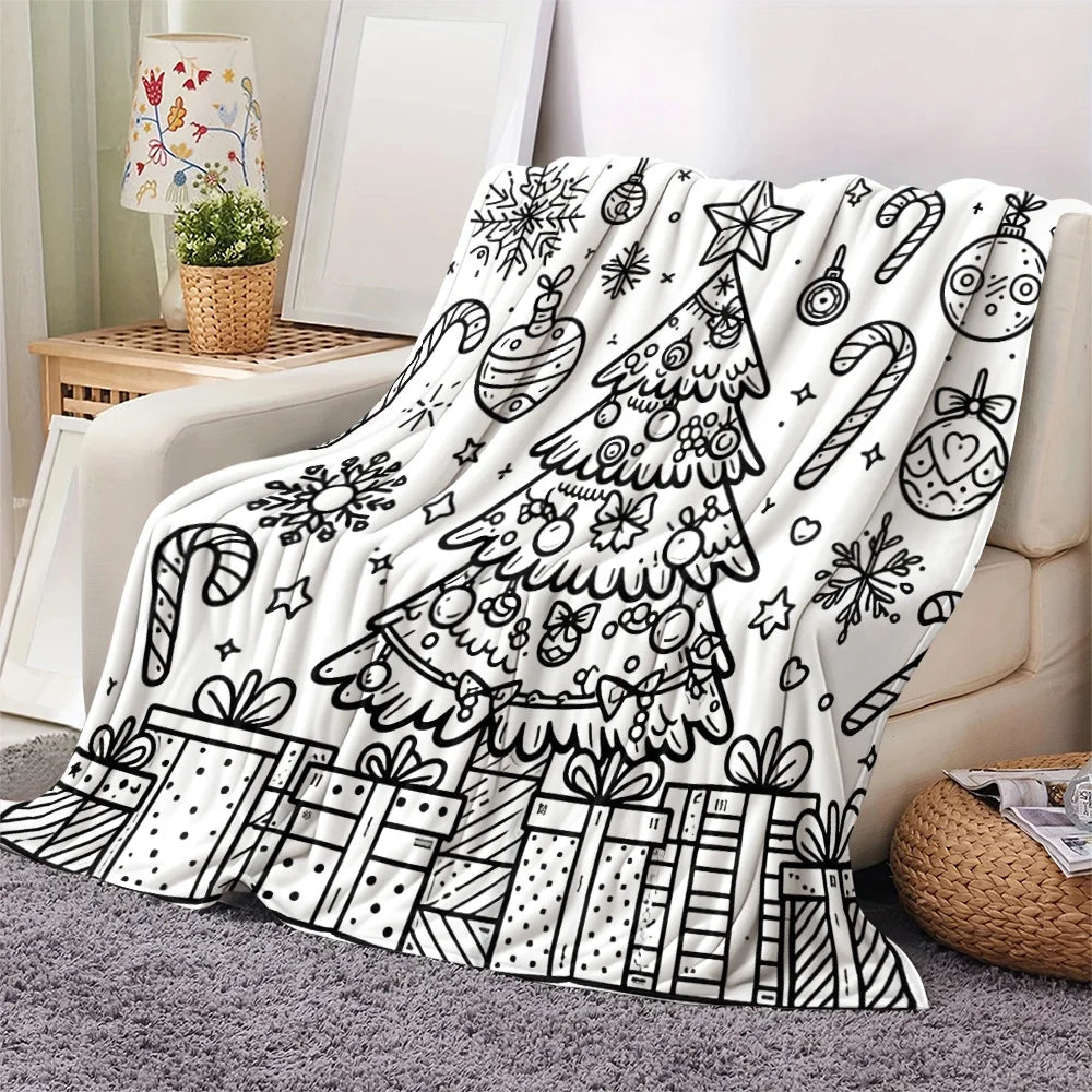 Minimalist Christmas Tree Throw Blanket | Festive Line Art Holiday Gift