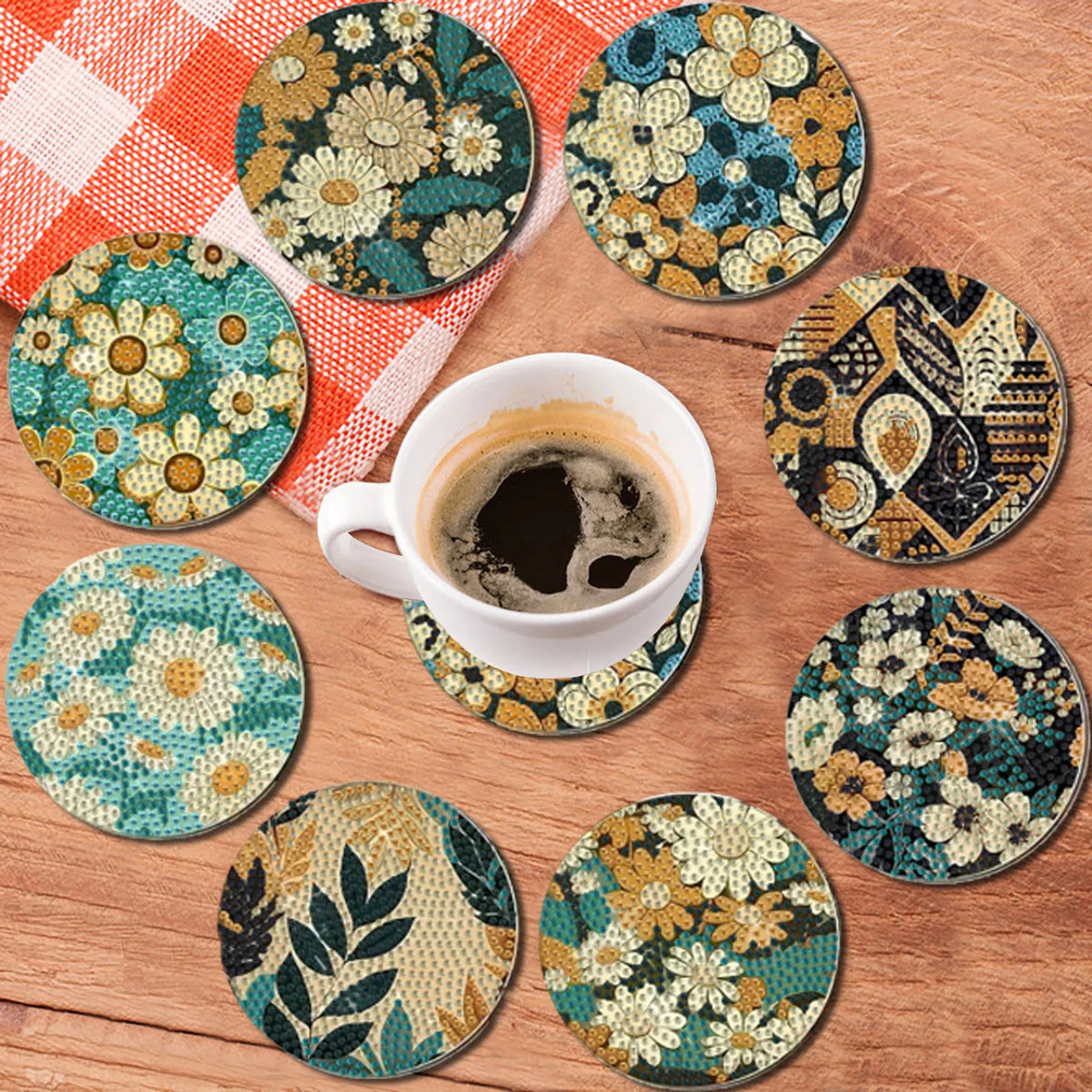 Floral Diamond Painting Coaster Kit | 8-Piece DIY Set