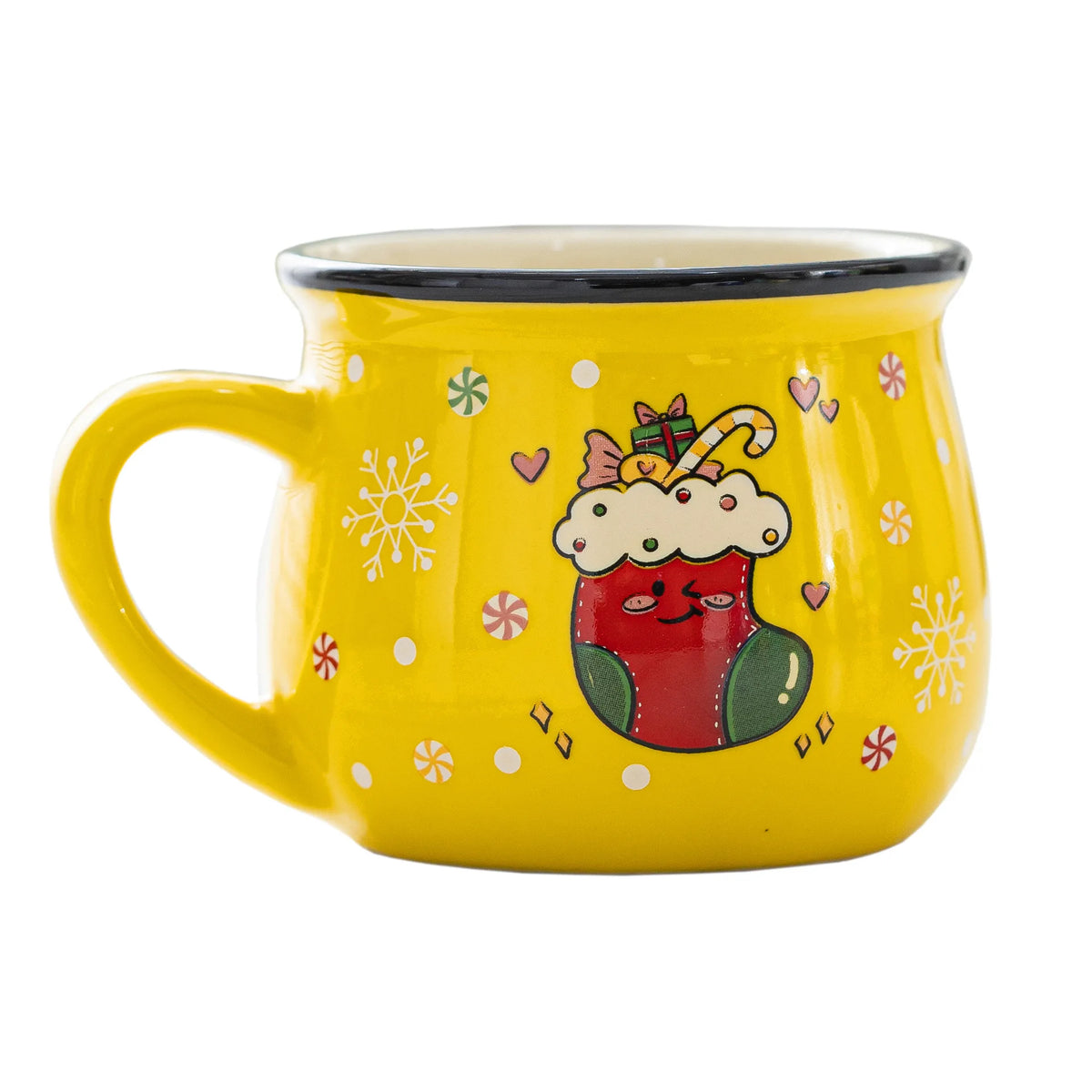Santa Claus ceramic Christmas mug 5oz holiday coffee and dessert cup Yellow