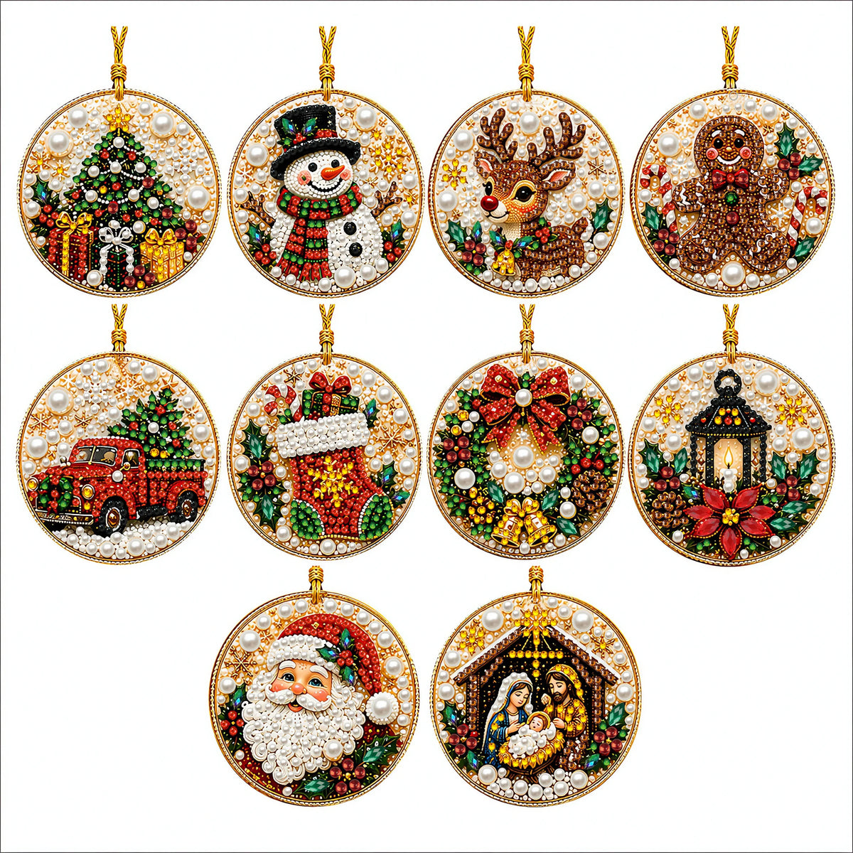 DIY Christmas Diamond Painting Ornaments, 10-Piece Set