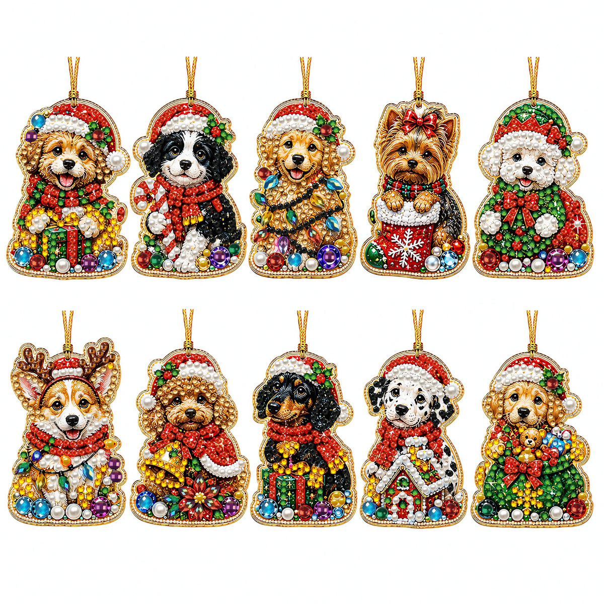 DIY Christmas Diamond Painting Ornaments, 10-Piece Set