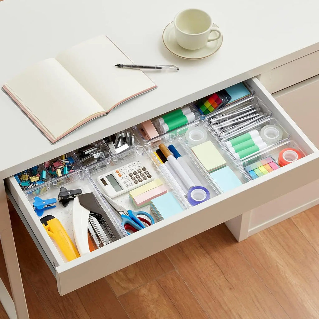 Clear Plastic Drawer Organizers – Stackable Storage Bins for Bathroom, Makeup & Home