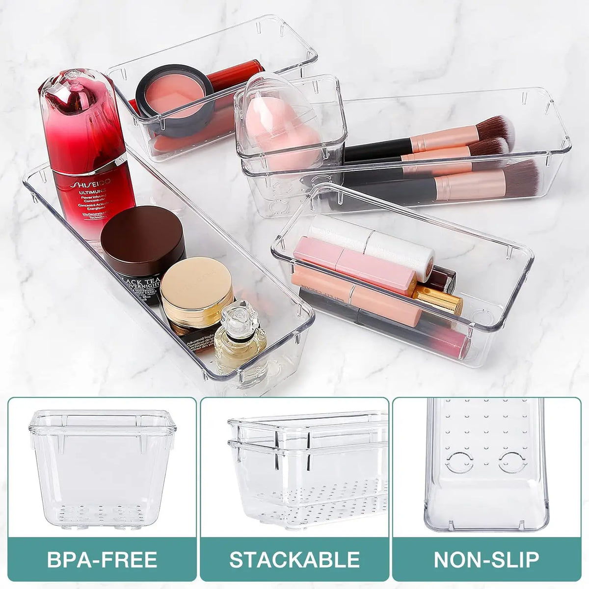 Clear Plastic Drawer Organizers – Stackable Storage Bins for Bathroom, Makeup & Home
