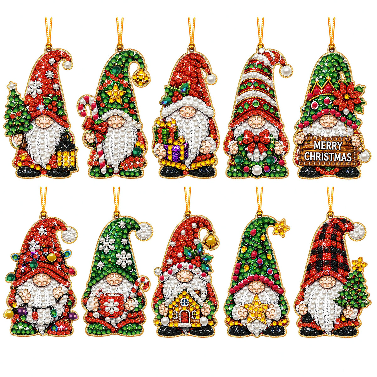DIY Christmas Diamond Painting Ornaments, 10-Piece Set