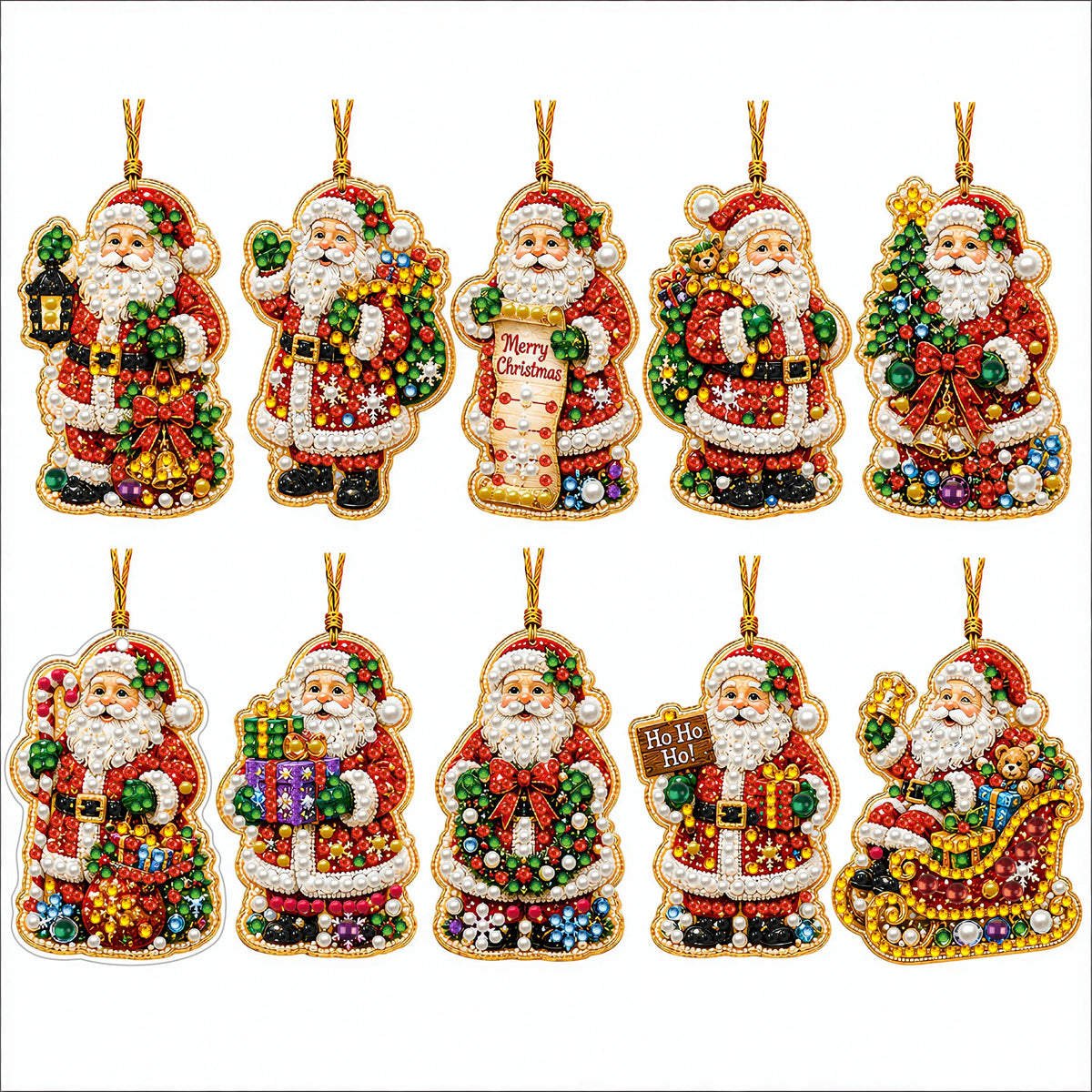 DIY Christmas Diamond Painting Ornaments, 10-Piece Set