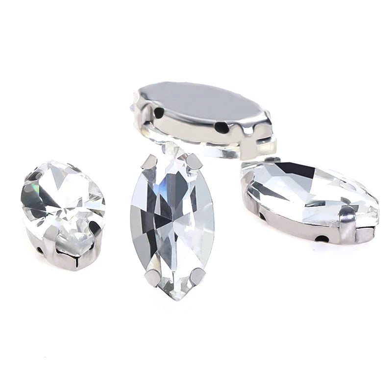 Crystal Glass Navette Rhinestones – Pointback Fancy Stones for Crafts, Garments & Jewelry (50 pcs)