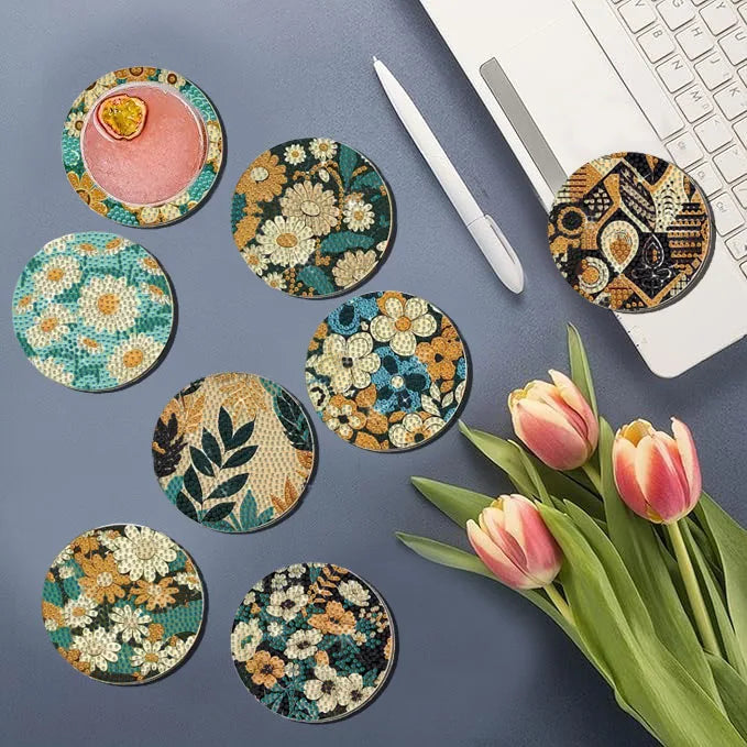 Floral Diamond Painting Coaster Kit | 8-Piece DIY Set