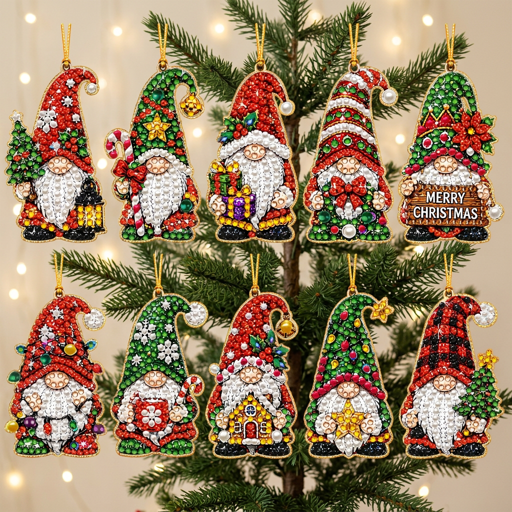 DIY Christmas Diamond Painting Ornaments, 10-Piece Set