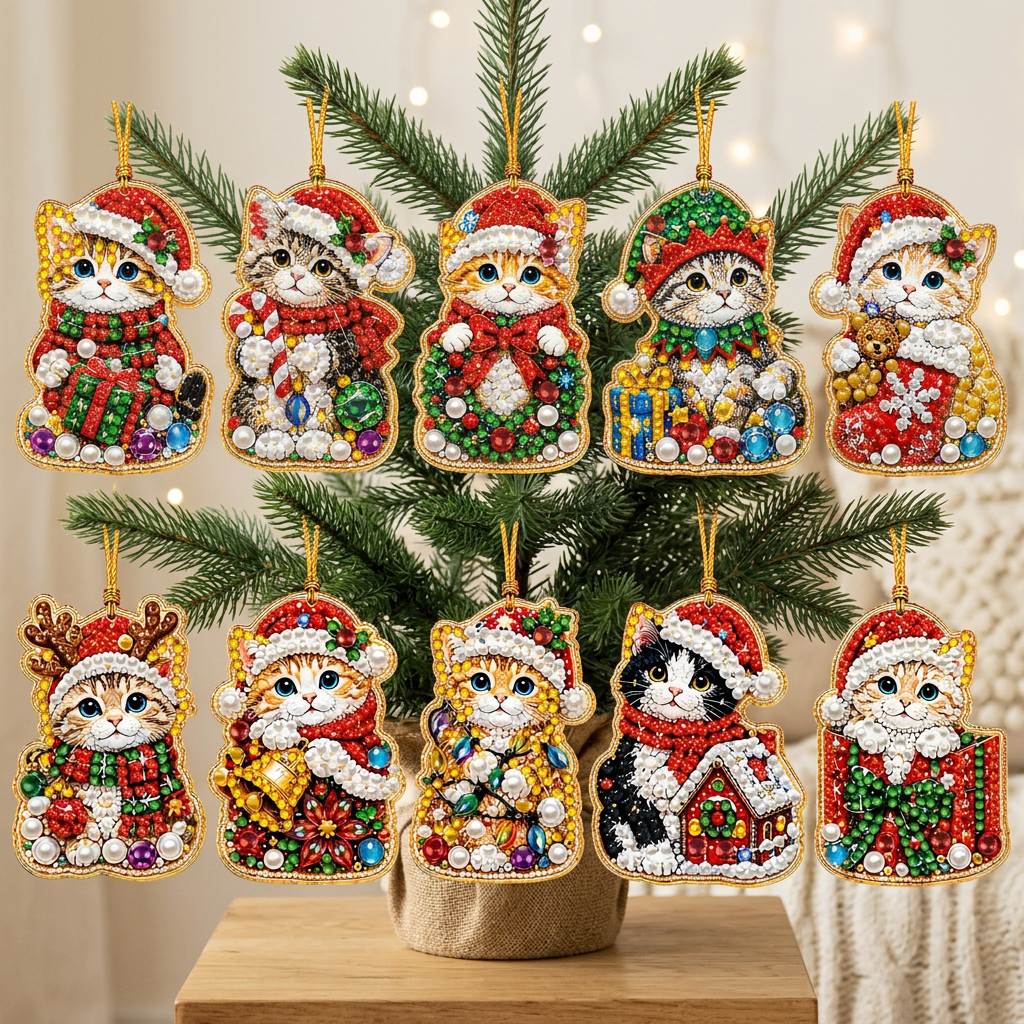 DIY Christmas Diamond Painting Ornaments, 10-Piece Set
