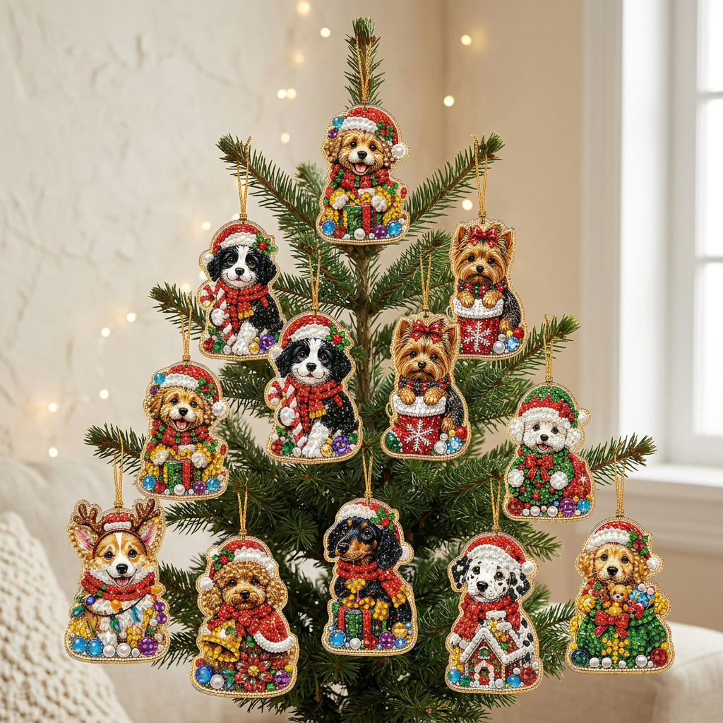 DIY Christmas Diamond Painting Ornaments, 10-Piece Set