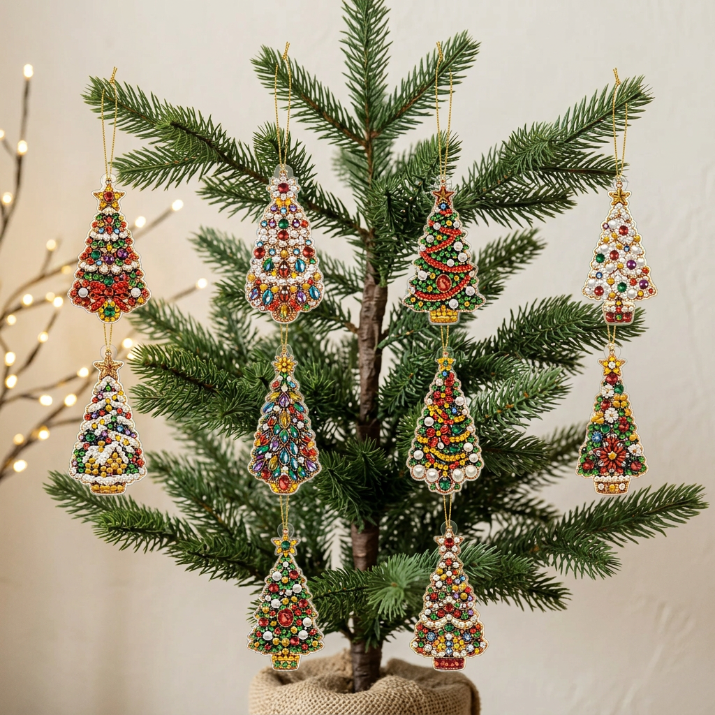 DIY Christmas Diamond Painting Ornaments, 10-Piece Set
