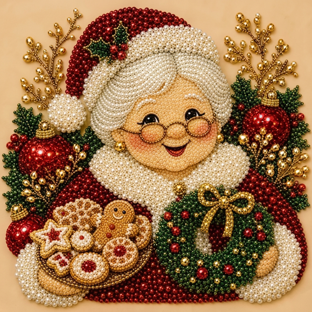 Mrs. Claus & Cookies Pearl Painting Kit | 30 × 30 cm