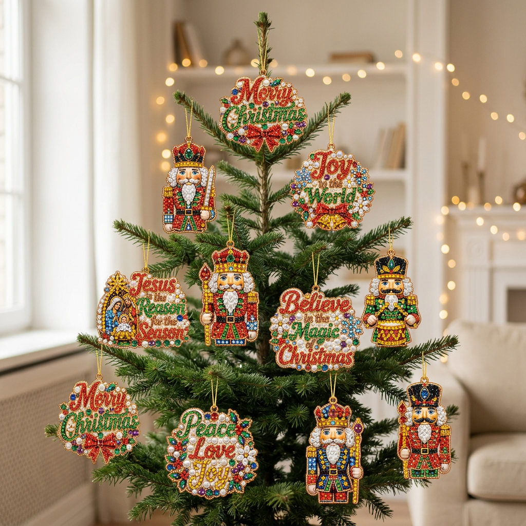 DIY Christmas Diamond Painting Ornaments, 10-Piece Set